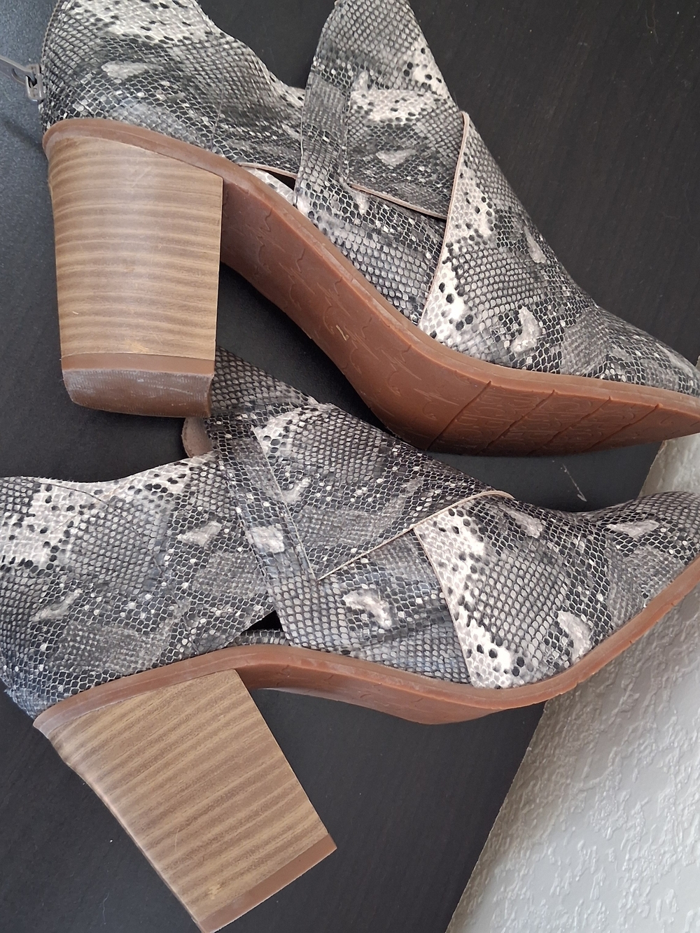 BCBGeneration Gray Snake-Print Block Heel Booties